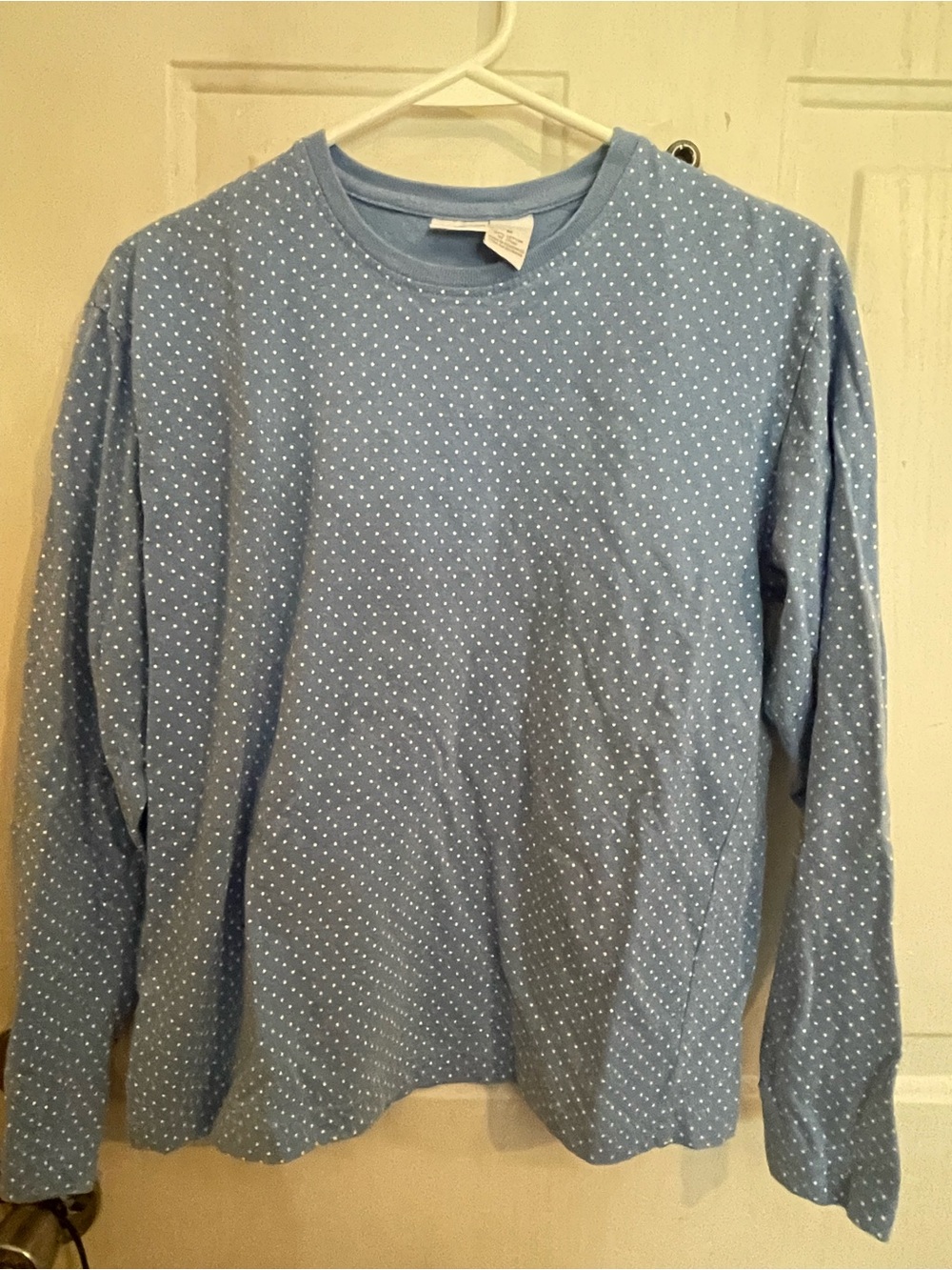 Cherokee Light Blue Long Sleeve Crewneck with White Micro Dots